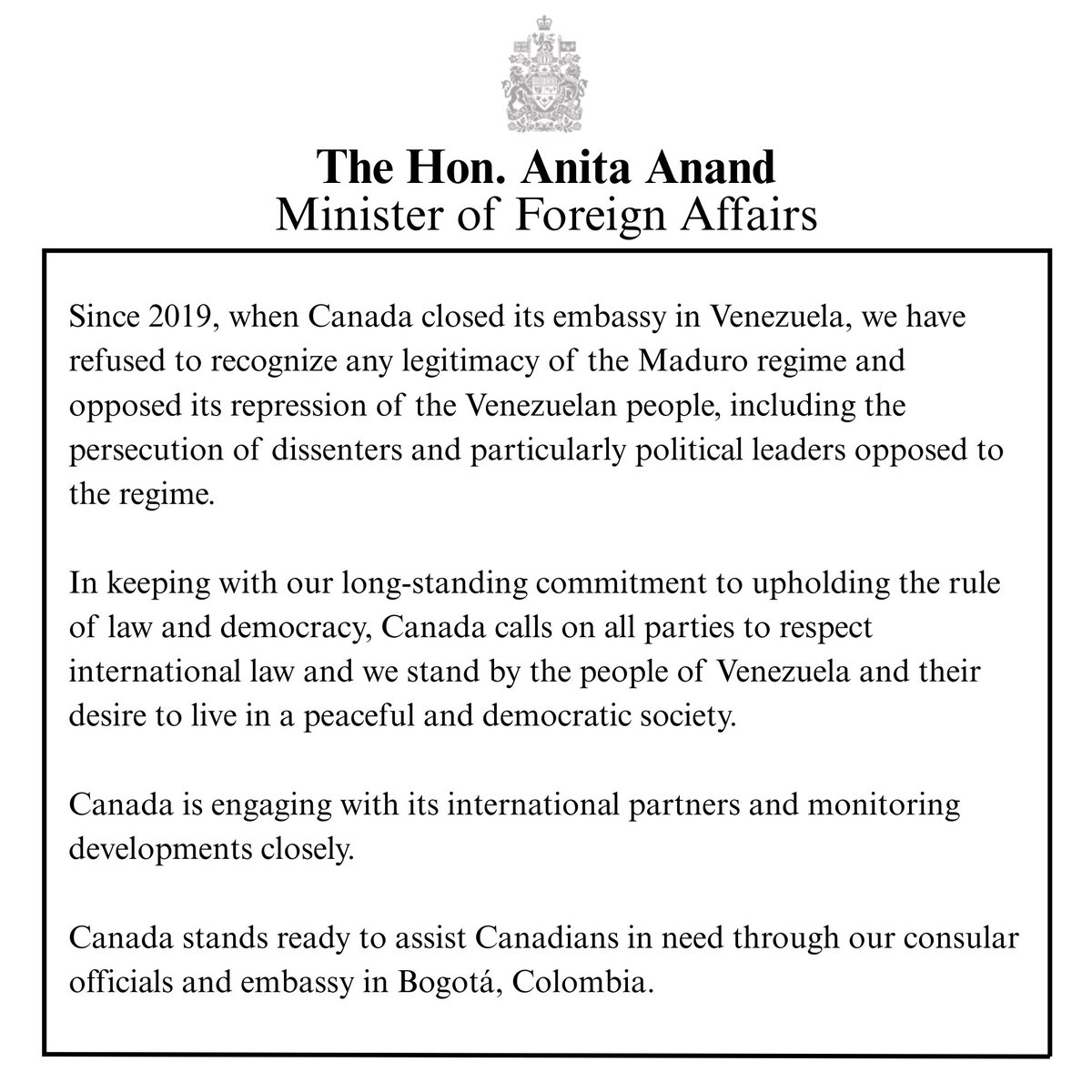 AnitaAnandMP's tweet image. Please see my statement on the situation in Venezuela: