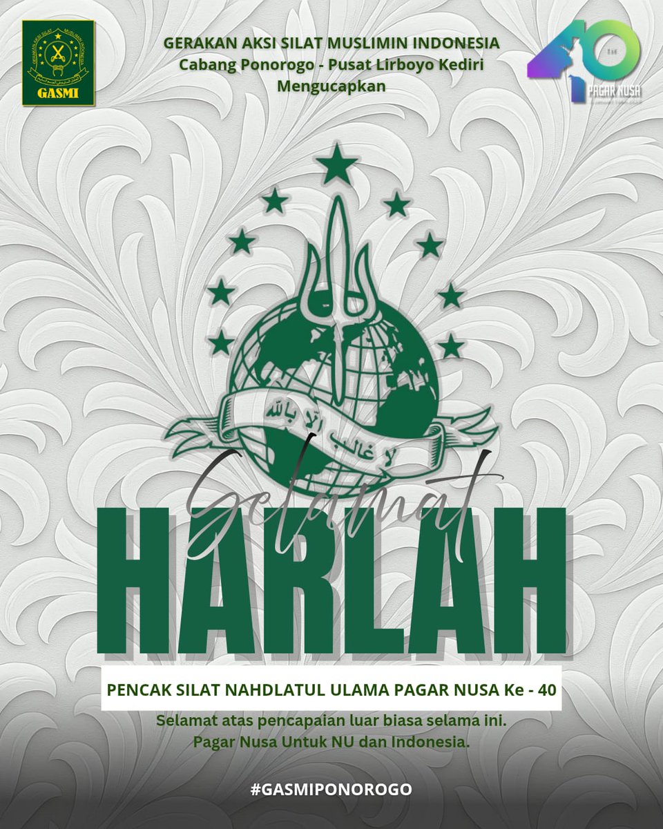 Keluarga besar GASMI Cabang Ponorogo Pusat Lirboyo mengucapkan selamat hari lahir (Harlah) ke 40 Pagar Nusa <a href="/PagarNusa_NU/">PP Pagar Nusa</a> #harlahpagarnusa #harlahpagarnusa40 #pagarnusa #psnupagarnusa #pencaksilat #nu #gasmicabangponorogo #gasmipusatlirboyo #gasmi
gasmicabangponorogo.blogspot.com/2026/01/harlah…