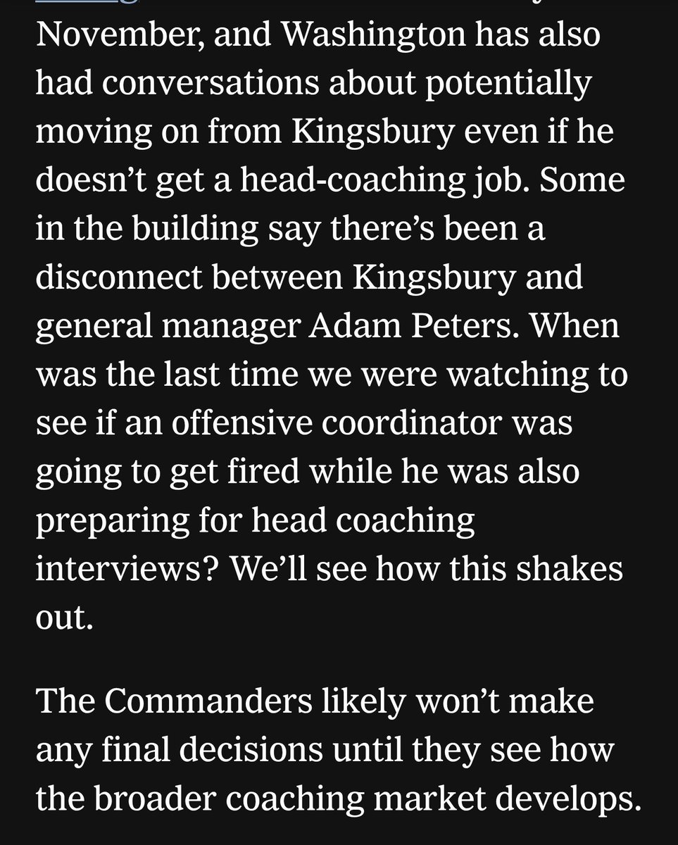 Gcarmi21's tweet image. Below you will find Diana Russini's intel on the #Commanders and Kliff Kingsbury's future in DC.

My thoughts:

1. Respectfully, I don't find Russini particularly accurate in her reporting. So I'm not sure how much credence I give to the report. 

2. Letting Kingsbury go would…