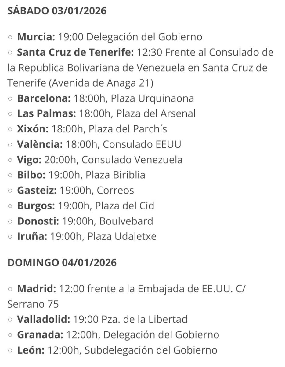 🔴🔴 Actualizamos la lista de convocatorias de movilizaciones contra la intervención imperialista de Estados Unidos en Venezuela y en solidaridad con el pueblo trabajador venezolano 👇🏼👇🏼

🔗 Noticia completa: poderpopular.info/2026/01/03/mov…