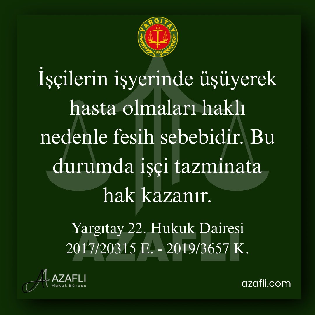 İşçilerin işyerindeüşüyerek hasta olmaları haklı nedenle fesihsebebidir. Bu durumda işçitazminata hak kazanır.

Yargıtay 22. Hukuk Dairesi
2017/20315 E. - 2019/3657 K.
#hukuk #yargıtay #yargıtaykararları #emsal #emsalkarar #güncel #işçi