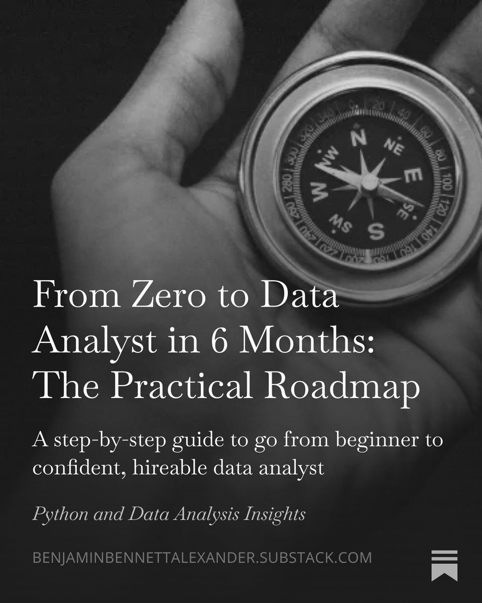 RealBenjizo's tweet image. 💡 Can you become a job-ready data analyst in 6 months?

I just shared a practical, step-by-step 6-month roadmap that walks you from beginner to confident, hireable analyst.

Whether you’re starting from scratch or trying to land your first role, this guide will give you a clear…