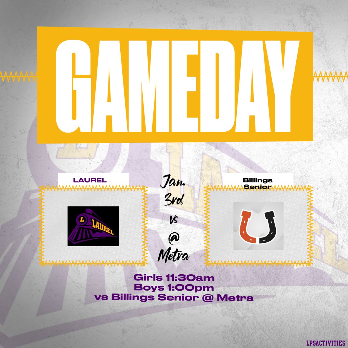 LPSActivities's tweet image. Holiday Classic Basketball at Metra. 6 varsity games between all Highschool Yellowstone county teams to be able to watch with Laurel vs Billings Senior starting the day. Games will be streamed on NFHS. Go Locomotives! #lpsactivities