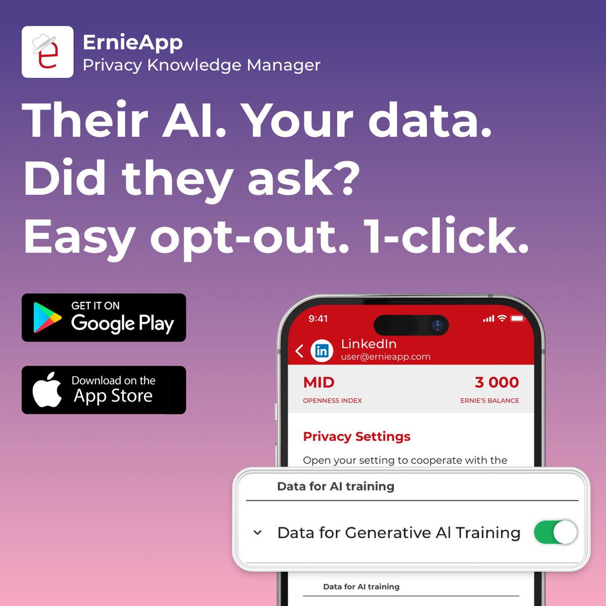 Do you use LinkedIN app?  I guess pretty many of you do. <a href="/LinkedIn/">LinkedIn</a>  has reached 1+ bn users so you may be easily part of this group of users.  So what?
Simple.  Decide your own terms. When sharing, what and for how long. #privacyrights #datarights #peoplepower.