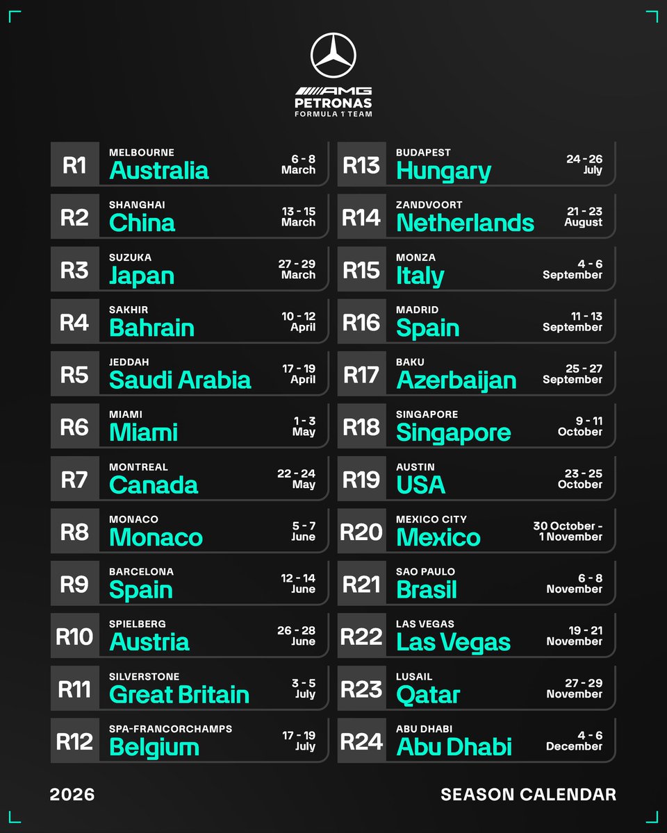 MercedesAMGF1's tweet image. So much to look forward to in 2026 🗓️