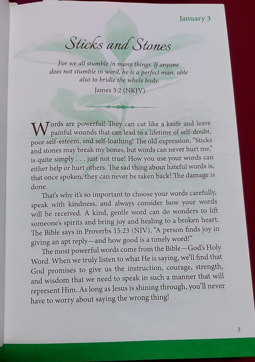 Godwakeupcall's tweet image. January 3
STICKS AND STONES
#KeyText: James 3:2
#By: Brenda Walsh 
#OneMinuteDailyDevotional