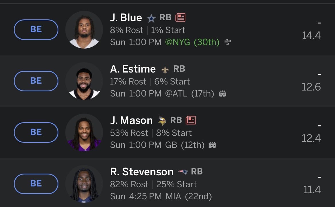 toddabrams16's tweet photo. Update just picked up Jaydon blue and Jordan Mason.  Here is my updated bench players https://t.co/DW9WWVBnhm