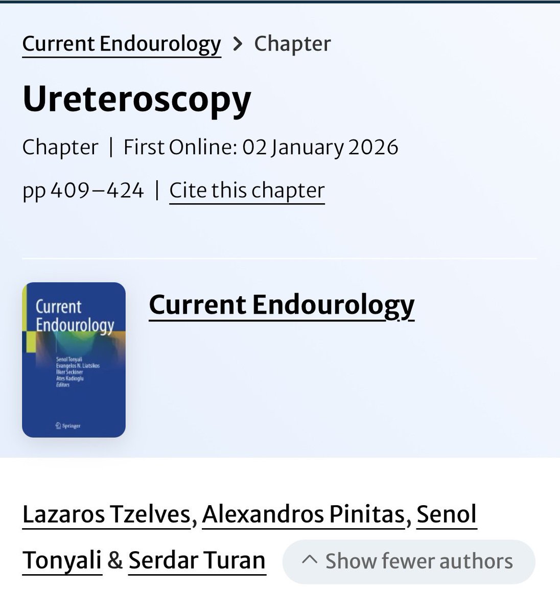 md_serdarturan's tweet photo. New year, new chapter.
Ureteroscopy in Current Endourology — now online. 🚀
A focused overview of current techniques, practical insights, and where endourology is heading next. #endourology https://t.co/8Eo7VrGcsb