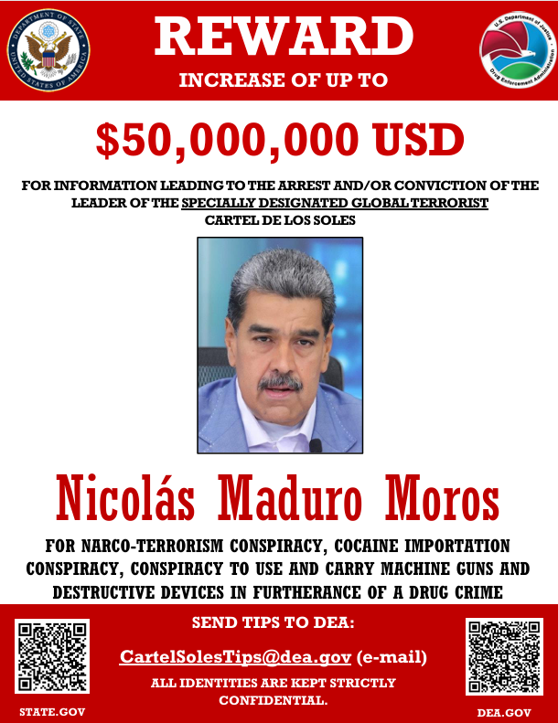 thekunalverma's tweet photo. The US had doubled the reward for the capture of Venezuelan President Nicolás Maduro to $50 million (Approximately 438 crore rupees). This means it was more than the bounty placed on Osama bin Laden. https://t.co/LrwsKs5BWA