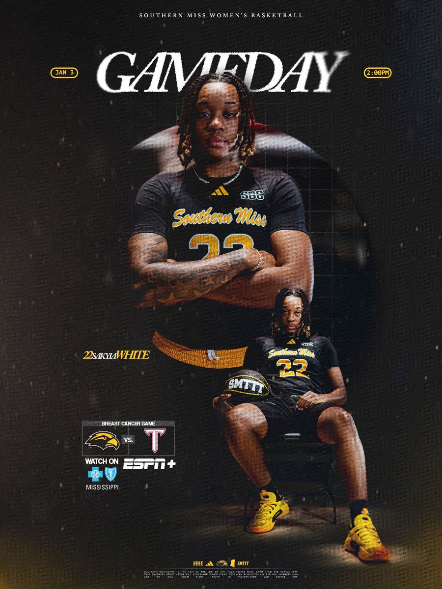SouthernMissWBB's tweet image. 𝐖𝐞𝐚𝐫 𝐏𝐢𝐧𝐤!

🆚: Troy
⌚️: 2 p.m.
📍: Hattiesburg, Miss.
🏟: Reed Green Coliseum
📻: smttt.info/Listen
📺: smttt.info/4jleBDz
📊: smttt.info/Stats

#ELEVATE | #SMTTT