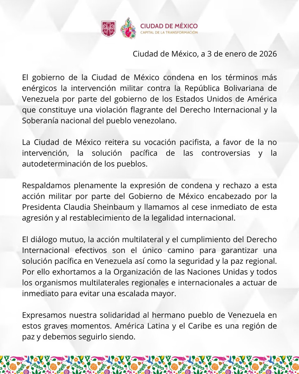 Apoyo total a la Presidenta de México, @Claudiashein, en relación a la situación en Venezuela. ht...