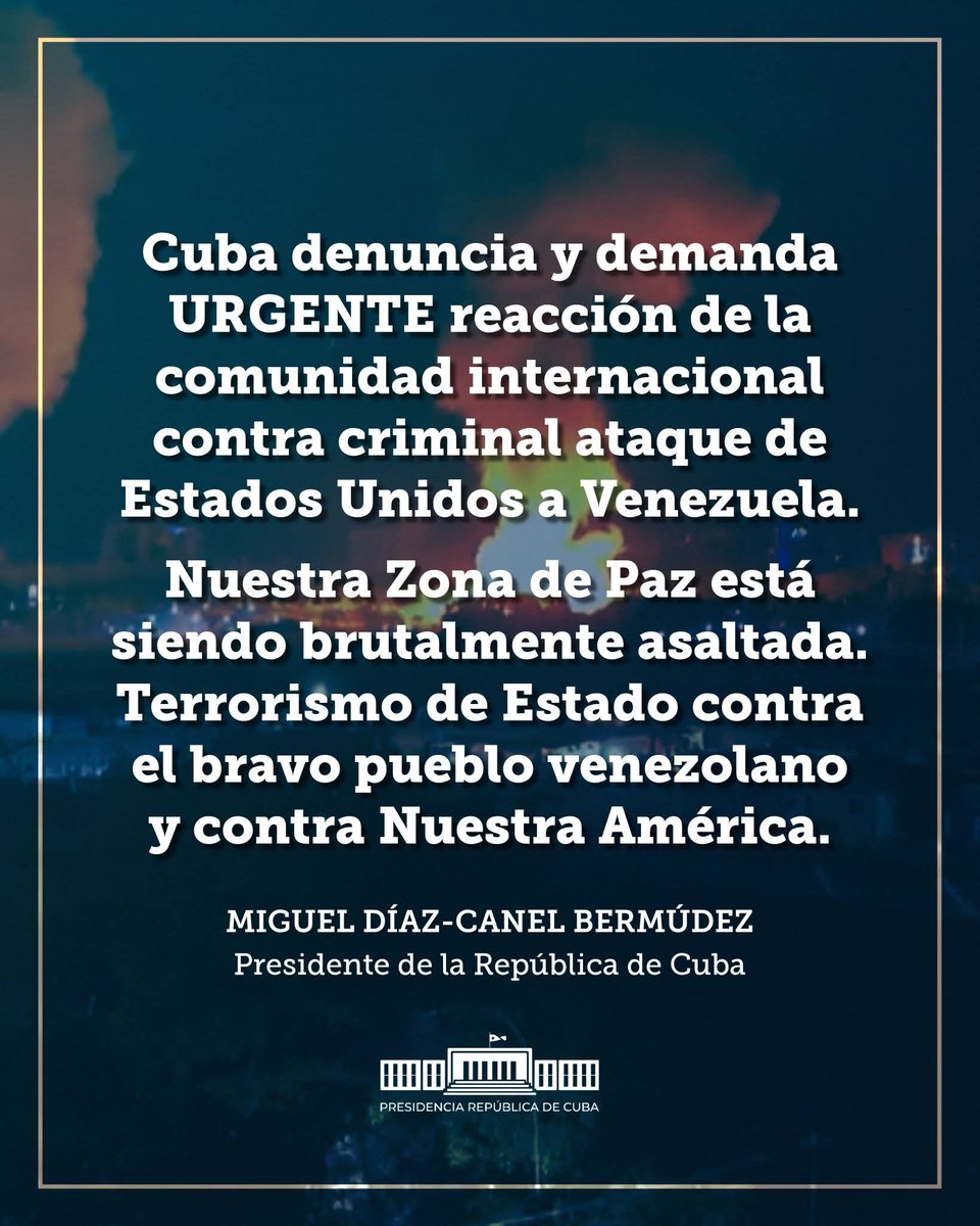 👉 Desde nuestra posición, apoyamos el principio de no intervención y el respeto a la soberanía de los Estados, pilares fundamentales para la convivencia pacífica en América Latina y el Caribe. No a la intervención militar de EEUU contra Venezuela.
🏷️ #CubaConVenezuela