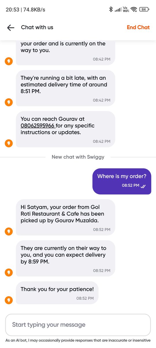 SatyamTrader's tweet photo. @Swiggy your AI bot is just delaying my order. I am clearly saying order is refused. How worst Swiggy lowest point can be. Worst service. My order is delayed no response from anyone. No support is provided. Nothing to contact support. 
Order id: 226419196380918.
Resolve it. https://t.co/Ur01Vtq3Xc