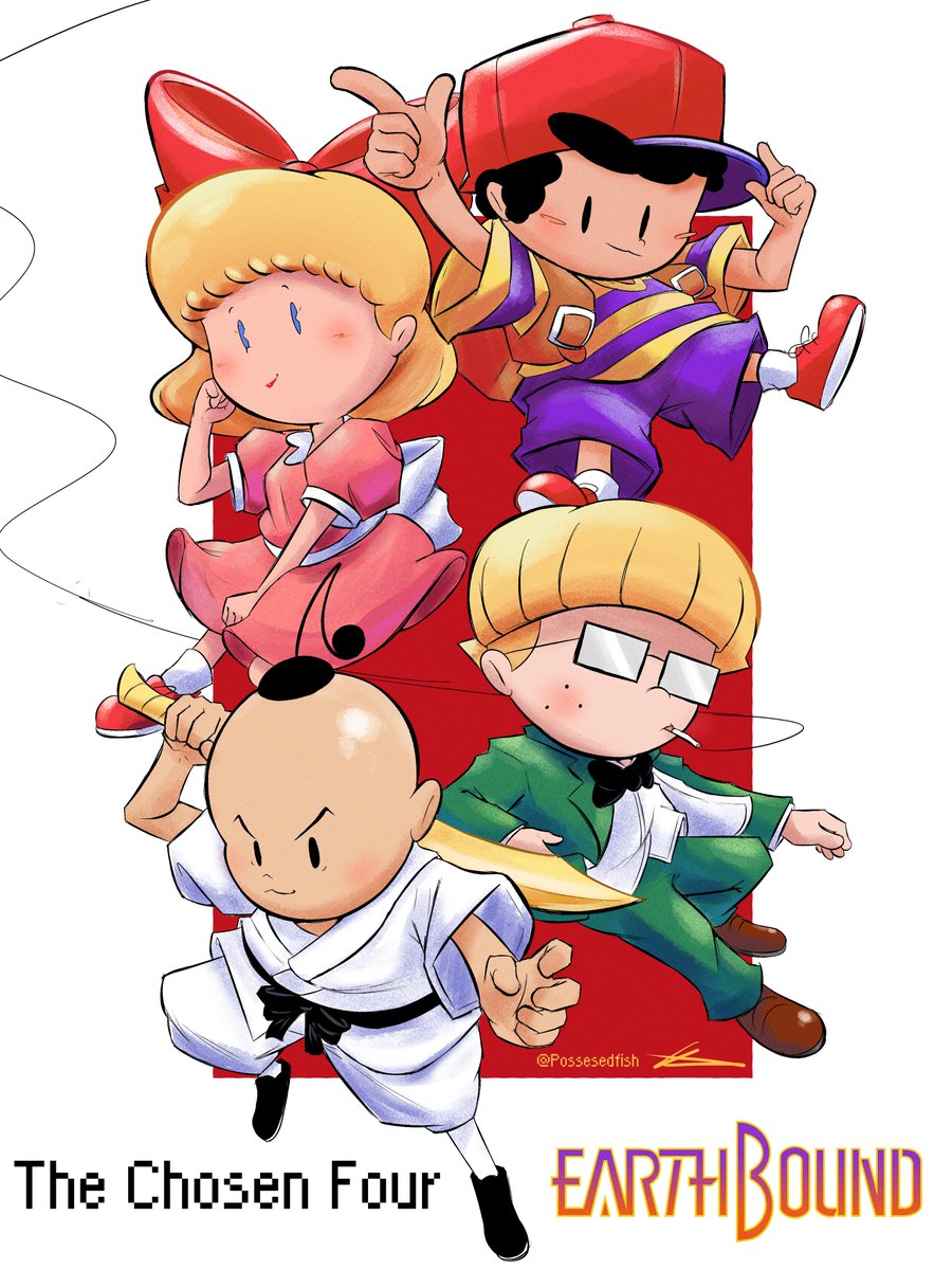 possesedfish's tweet image. Ness, Paula, Jeff and Poo
The Chosen Four