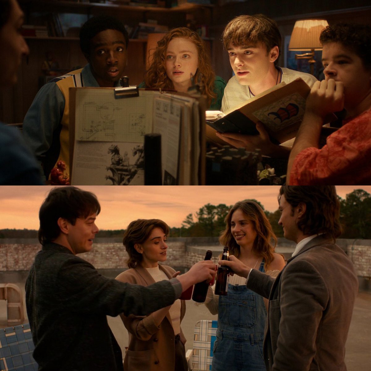 TheMoviesRain's tweet photo. “คุณอย่าลืมนะว่ามันผ่านมาตั้ง 10 ปีแล้ว สำหรับเด็กๆ แล้ว มันคือครึ่งชีวิตพวกเขาเลยนะ ผมหมายถึง มิลลีมักพูดอยู่ตลอดว่าเธอจำชีวิตก่อนมาเล่นซีรีส์ได้ไม่มากนัก ไม่รู้สิ ผมคิดว่าการบอกลาครั้งนี้มันยากสำหรับทุกคน มากกว่าที่พวกเขาเคยคิดไว้เสียอีก”

ผู้สร้างพี่น้องดัฟเฟอร์ พูดถึงการถ่ายฉากส่งท้ายของ Stranger Things 5 ที่เป็นการโบกมือลาของผองเพื่อนที่ใช้ชีวิตร่วมกันมานานกว่า 10 ปี

“ส่วนใหญ่ในฉากสุดท้าย ผมหมายถึง ส่วนใหญ่พวกเขาแสดงแหละ แต่ในแง่หนึ่ง พวกเขาก็ไม่ได้แสดงด้วย มันคืออารมณ์จริงๆ ที่พวกเขารู้สึก เพราะนั่นคือฉากสุดท้ายที่เราถ่ายทำกับนักแสดงชุดนั้น”

“ผมไม่ได้คิดว่ามันเป็นการเขียนบทเพื่อสะท้อนความจริงอะไรนะ มันไม่ใช่แบบนั้นซะทีเดียวหรอกครับ แต่ก็มีบางอย่างที่สะท้อนออกมาจากประสบการณ์จากการเล่นซีรีส์ สิ่งที่พวกเขารู้สึกเมื่อต้องบอกลา เพราะงั้นในฉากส่งท้ายจึงเหมือนเป็นเรื่องส่วนตัวของนักแสดงชุดนี้มากๆ และผมคิดว่านั่นคือเหตุผลที่แต่ละวันที่ถ่ายทำถึงได้เต็มไปด้วยมวลอารมณ์มากมายขนาดนั้น ทุกคนเอาแต่ร้องไห้ตลอดเวลาเลยครับ”

“ฉากห้องใต้ดินเราถ่ายกันสองวัน วันแรกก็ชิลล์ๆ เพราะถ่ายแค่ตอนเล่นแคมเปญ D&D แต่พอวันที่สอง ทุกคนน้ำตาไหลพรากเลย ผมคิดว่าพวกเขาคงร้องจนหมดน้ำตาไปเอง แต่เปล่าเลย พวกเขาร้องไห้กันตลอดเวลาครับ”