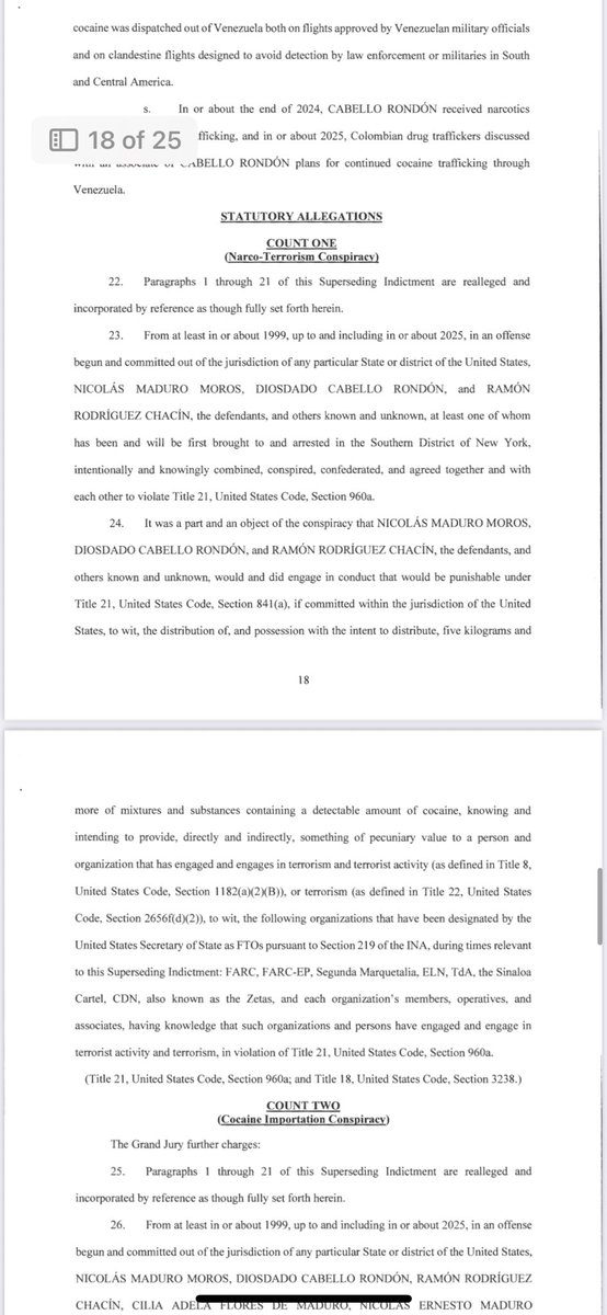molcranenewman's tweet image. The SDNY indictment against Venezuelan President Nicolas Maduro and his wife, Cilia Flores, has been unsealed. It alleges a narco trafficking conspiracy and names four others as defendants.