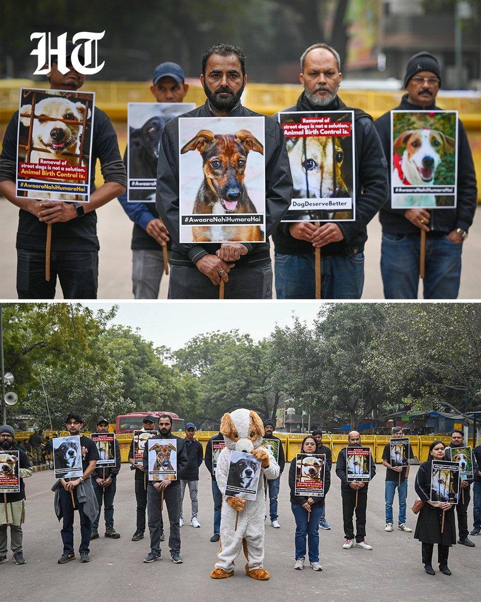 htTweets's tweet photo. #InPhotos | Volunteers from Humane World for Animals India were seen holding a peaceful visual demonstration at Jantar Mantar ahead of next week’s Supreme Court hearing on street and community dogs in New Delhi  

(Photo by Sanchit Khanna/HT) https://t.co/aHuoxNR87W
