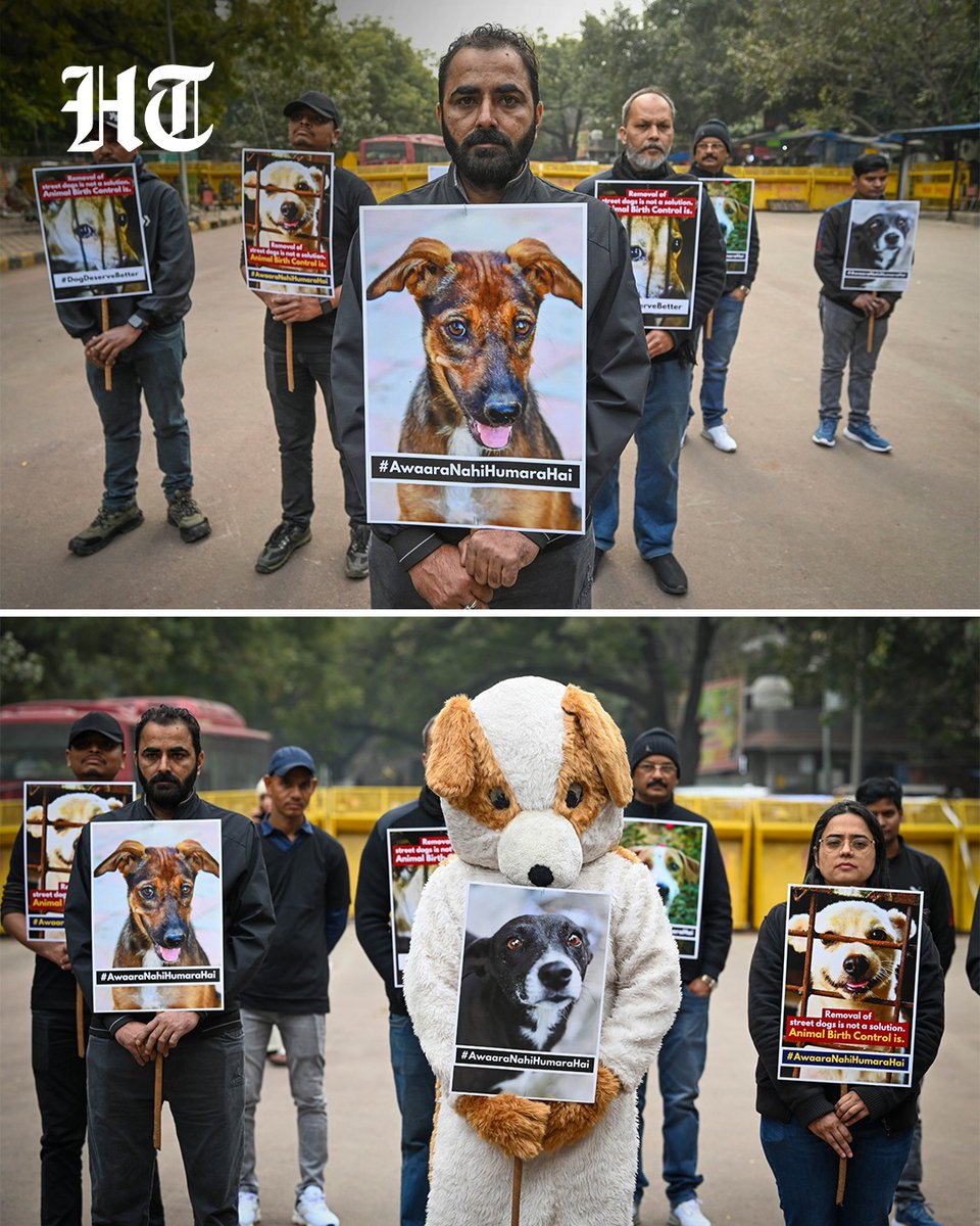 htTweets's tweet photo. #InPhotos | Volunteers from Humane World for Animals India were seen holding a peaceful visual demonstration at Jantar Mantar ahead of next week’s Supreme Court hearing on street and community dogs in New Delhi  

(Photo by Sanchit Khanna/HT) https://t.co/aHuoxNR87W