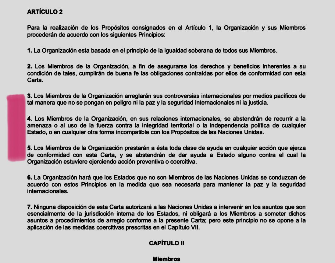 👉 La Carta de las Naciones Unidas en su Artículo 2. 4 señala: #Venezuela