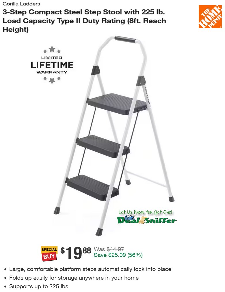 dealsniffer's tweet photo. 🎆 56% OFF Gorilla Ladders 3-Step Compact Steel Step Stool 🪜
https://t.co/ptuLuLlvuA 🔗 
#stepstool #ladder #kitchen #garage #pantry #worksite https://t.co/LMZOTnKYAT