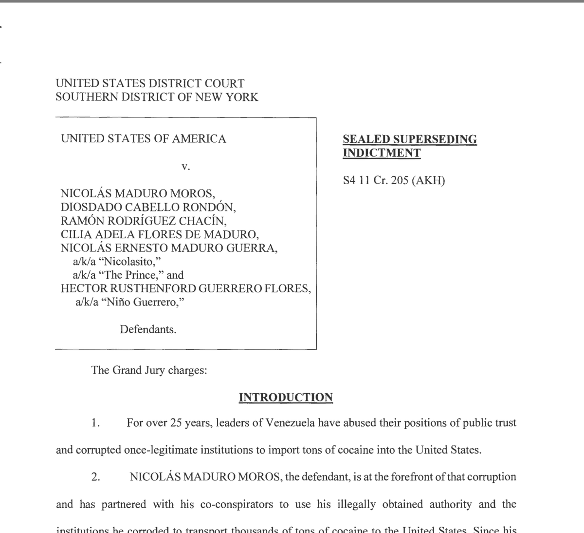 alandete's tweet image. El nuevo auto MUY REVELADOR ha sido imputada la familia incluido el hijo Nicolasito Maduro por integrar organización narcotraficante. 

Por primera vez, la fiscalía federal de Nueva York incluye de forma expresa a la esposa de Nicolás Maduro, Cilia Flores, y a su hijo, Nicolás…