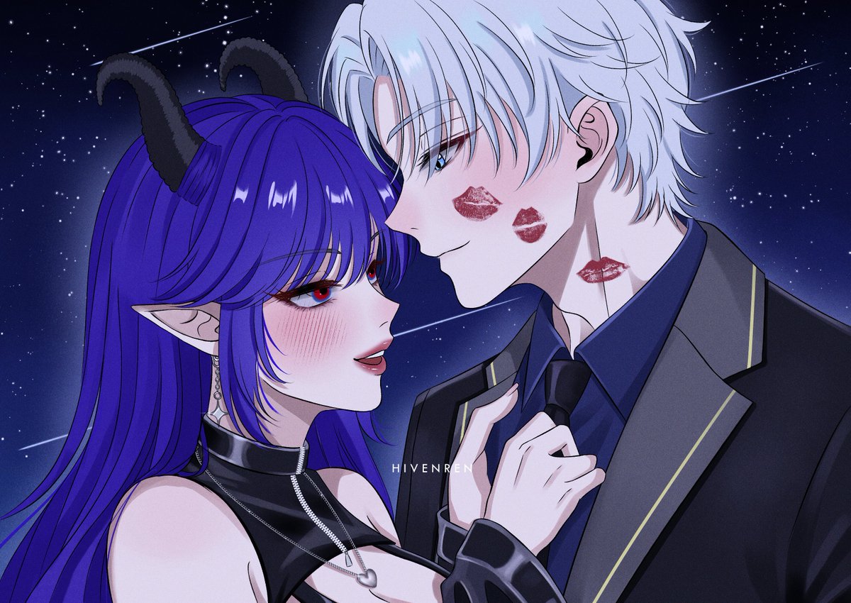 "Kissing me under the moonlight after stream? How cute of you, ♡My Princess♡~"

Art by <a href="/hivenren/">Hiven working on cms</a>