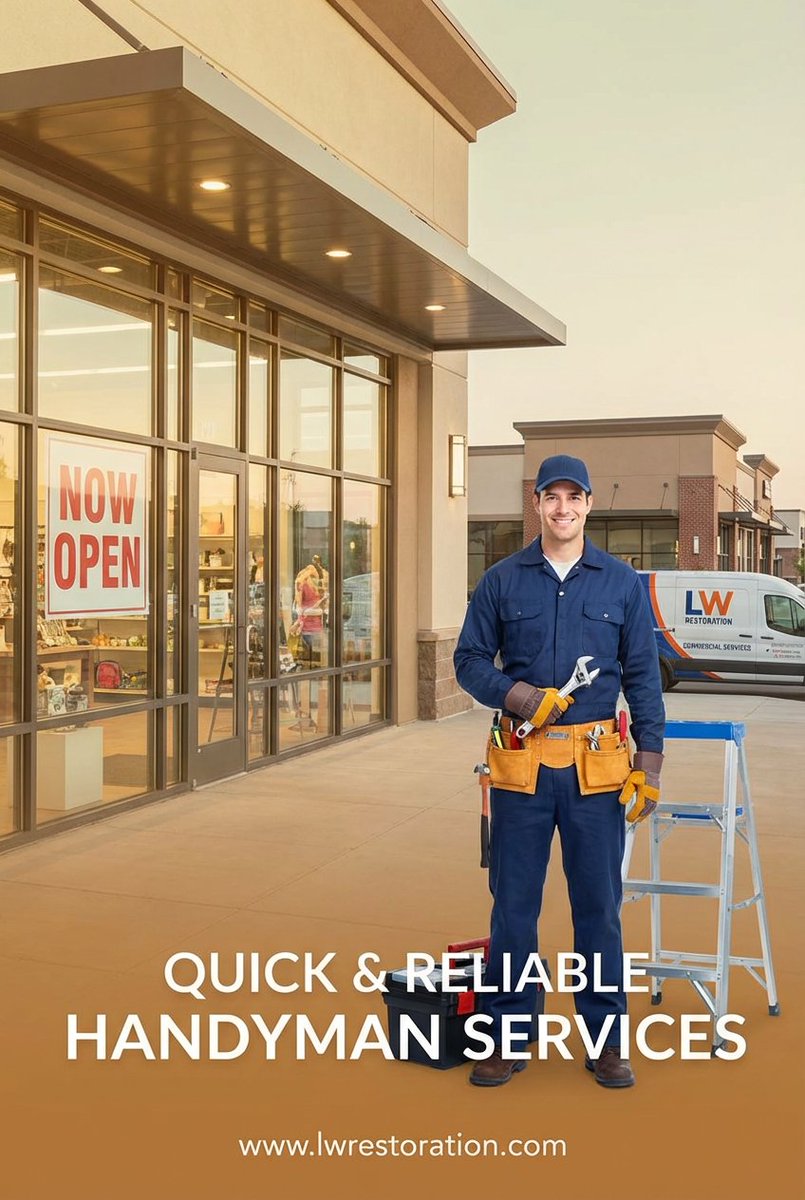 l_wrestoration's tweet image. We're here to help you make a great first impression! We provide quick and reliable handyman services for commercial and retail businesses. Book your service today! 🔨 rfr.bz/t9ec2a9 #DoItRightTheFirstTime #RetailReady #CommercialFixes #BCBusiness #PropertyCare