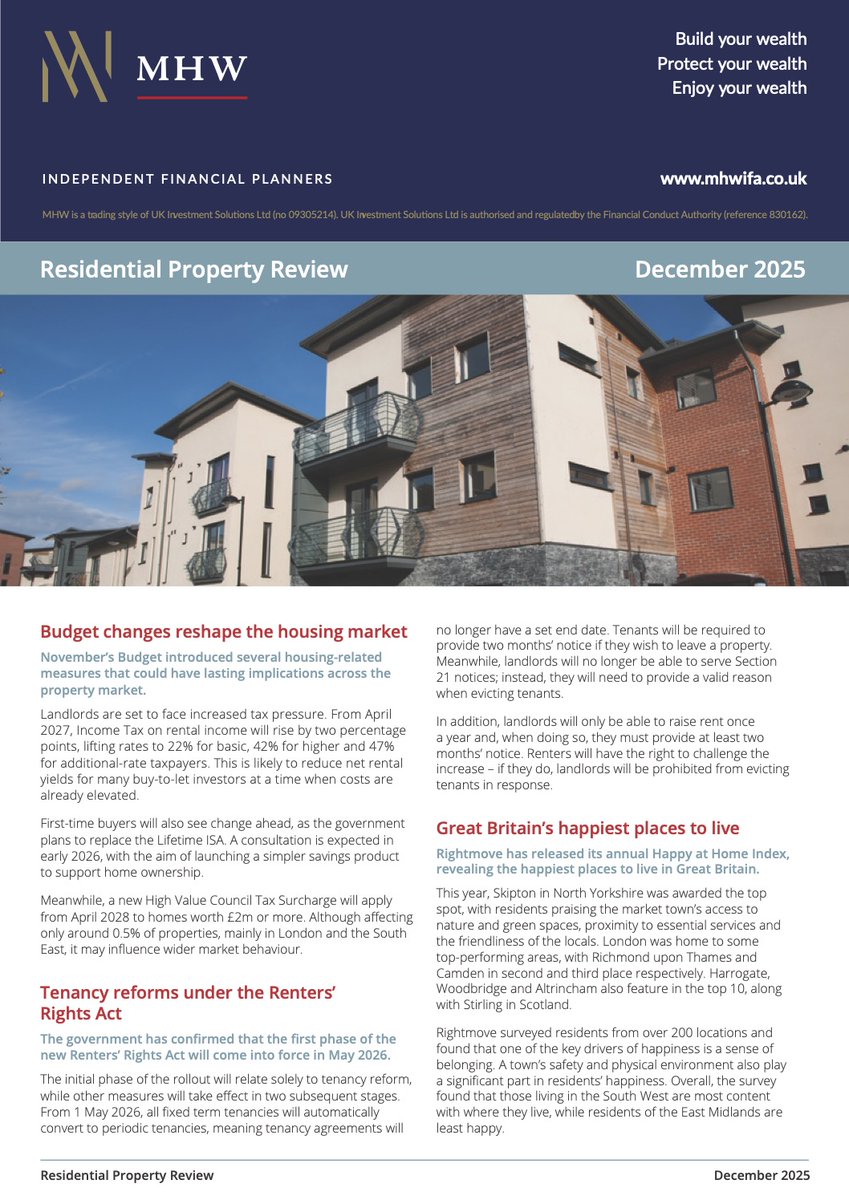 Our latest monthly Residential Property Review is out. Download it along with other newsletters here.

mhwifa.co.uk/news/

If any of the content resonates with you, get in touch for a free review of your circumstances.

#residentialproperty #financialadviser #mortgagebroker