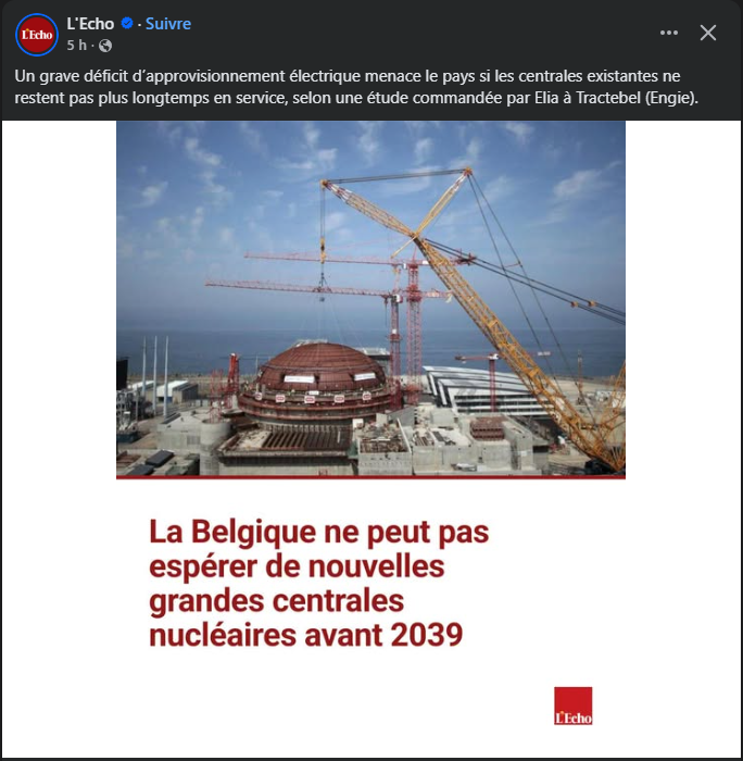 EVANVAERENBERGH's tweet photo. #ÉNERGIE: Un grave déficit d'approvisionnement électrique menace la Belgique si les centrales nucléaires (#DOEL1, #DOEL2, #DOEL3, #TIHANGE1, #TIHANGE2) existantes ne restent pas plus longtemps en service.

Les médias commenceraient-ils à comprendre que la désinformation de ces 30 dernières années a été une erreur médiatique gravissime, mettant dangereusement à vie des gens et des entreprises en danger ?

https://t.co/qsd509OruR

@Bart_DeWever @GLBouchez @BIHETMathieu @YVerougstraete peut-on avoir des nouvelles pour notre avenir ?

Quand va-t-on prolonger à l'aide de l'article 16 de la constitution belge (https://t.co/uTk1pMbi19.) nos centrales nucléaires ?

Oui on est mal à cause des précédents gouvernements, il faut payer des indemnités pour appliquer cet article 16, mais elles seront toujours moins importantes que le coût total si nous n'avons plus de nucléaire. 

Il faut chiffrer le coût financier, mais aussi sociétal de ne pas prolonger le nucléaire, ce que personne ne fait.

Je n'ai aucun intérêt direct ou indirect de soutenir le nucléaire, sauf de préserver le bien-être humain et nos entreprises, mais le coût des indemnités de cet article 16, la majorité des citoyens comprendra et vous soutiendra.

Monsieur @BIHETMathieu, avançons, "nous" vous le supplions.