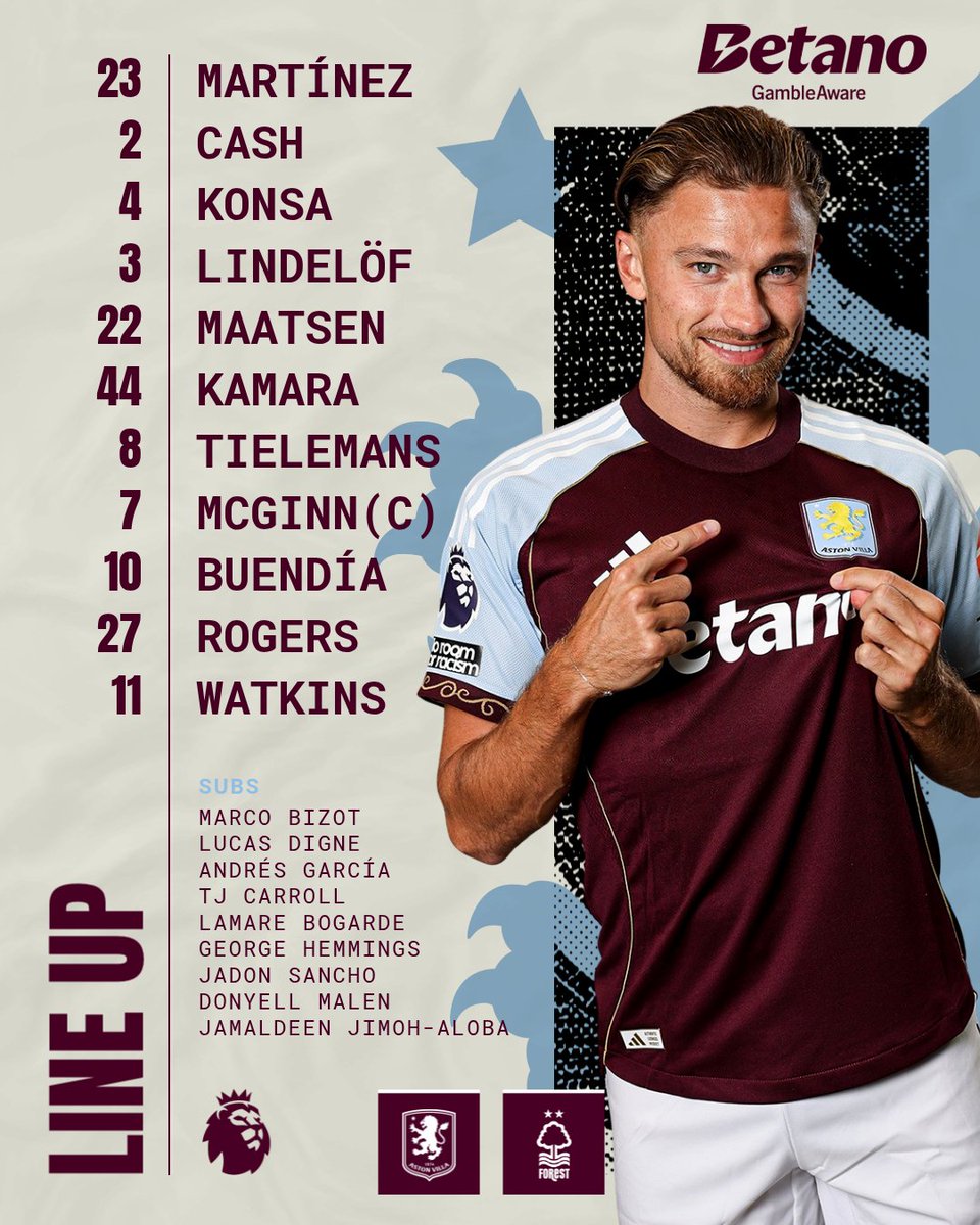 AVFCOfficial's tweet image. Today's starting XI to face Forest 👊 #AVLNFO