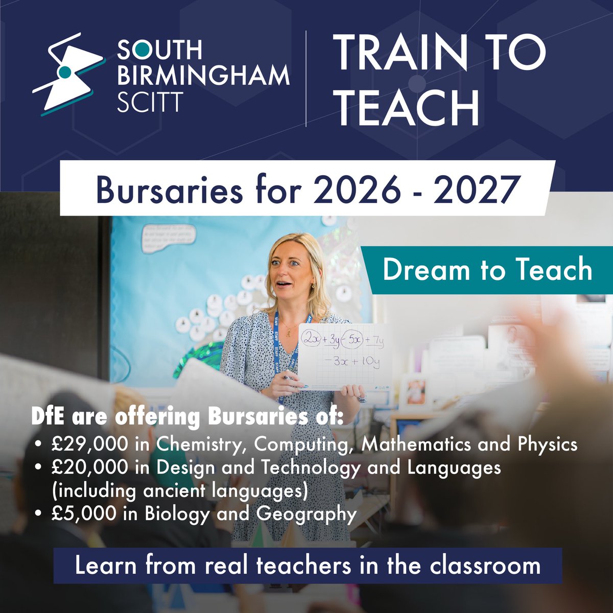 📢 Recruiting Trainee Teachers!
Train with South Birmingham SCITT
✔ QTS
✔ School-centred training
✔ Excellent local support
Bursaries available for eligible candidates
Make a difference. Start teaching.
👉 Apply now: Homepage - South Birmingham SCITT
