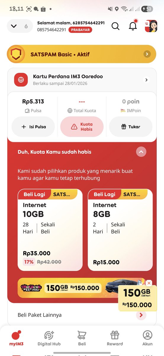 faisaladitiaa's tweet photo. @indosatim3 @CareIM3 saya isi pulsa tanggal 29 desember, kenapa sisa 5 rb hari ini, padahal saya tidak ada transaksi apapun https://t.co/MNwh9t4oQ7
