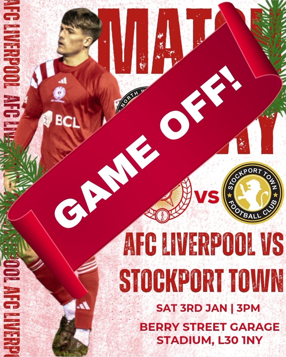 AFCLiverpool's tweet image. GAME OFF!

Sad news to report as today's match with @StockportTownFC has been called off due to a frozen pitch.