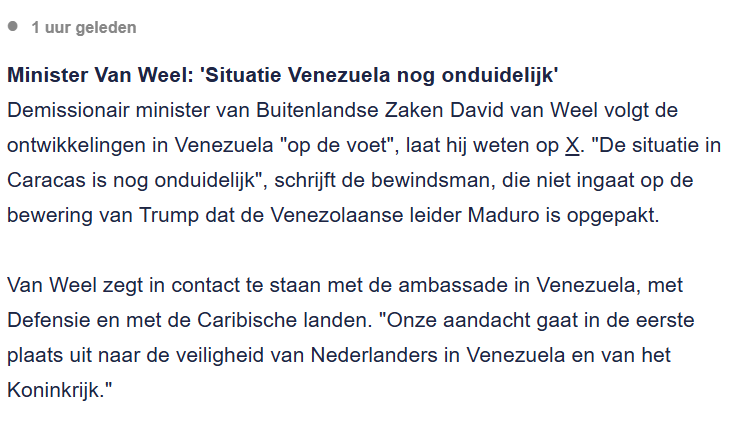 martijntjesmits's tweet photo. Kallas: "oproepen tot terughoudendheid"
Van Weel; "situatie is onduidelijk"
Wáár is de strenge internationale veroordeling van de agressieve, illegale aanval op #Venezuela door de VS, een NAVO-bondgenoot?
Deze dubbele moraal is onverdraaglijk. https://t.co/m7yCks17KE