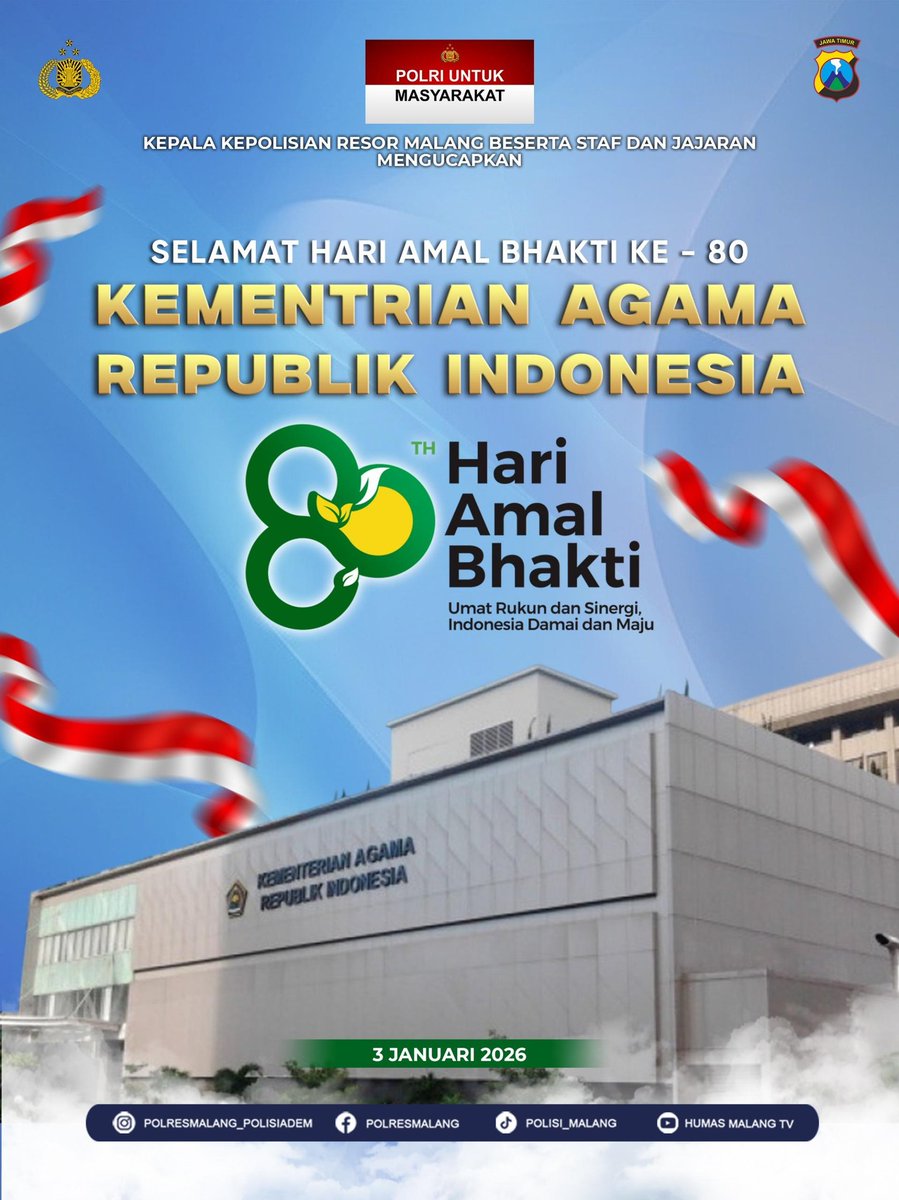 PagelaranHms's tweet photo. SELAMAR HARI AMAL BAKTI KE-80 KEMENTRIAJ AGAMA

"Untuk Rukun dan Sinergi, Indonesia Damai dan Maju"
-03 Januari 2026- https://t.co/yIu9Zs0OcO