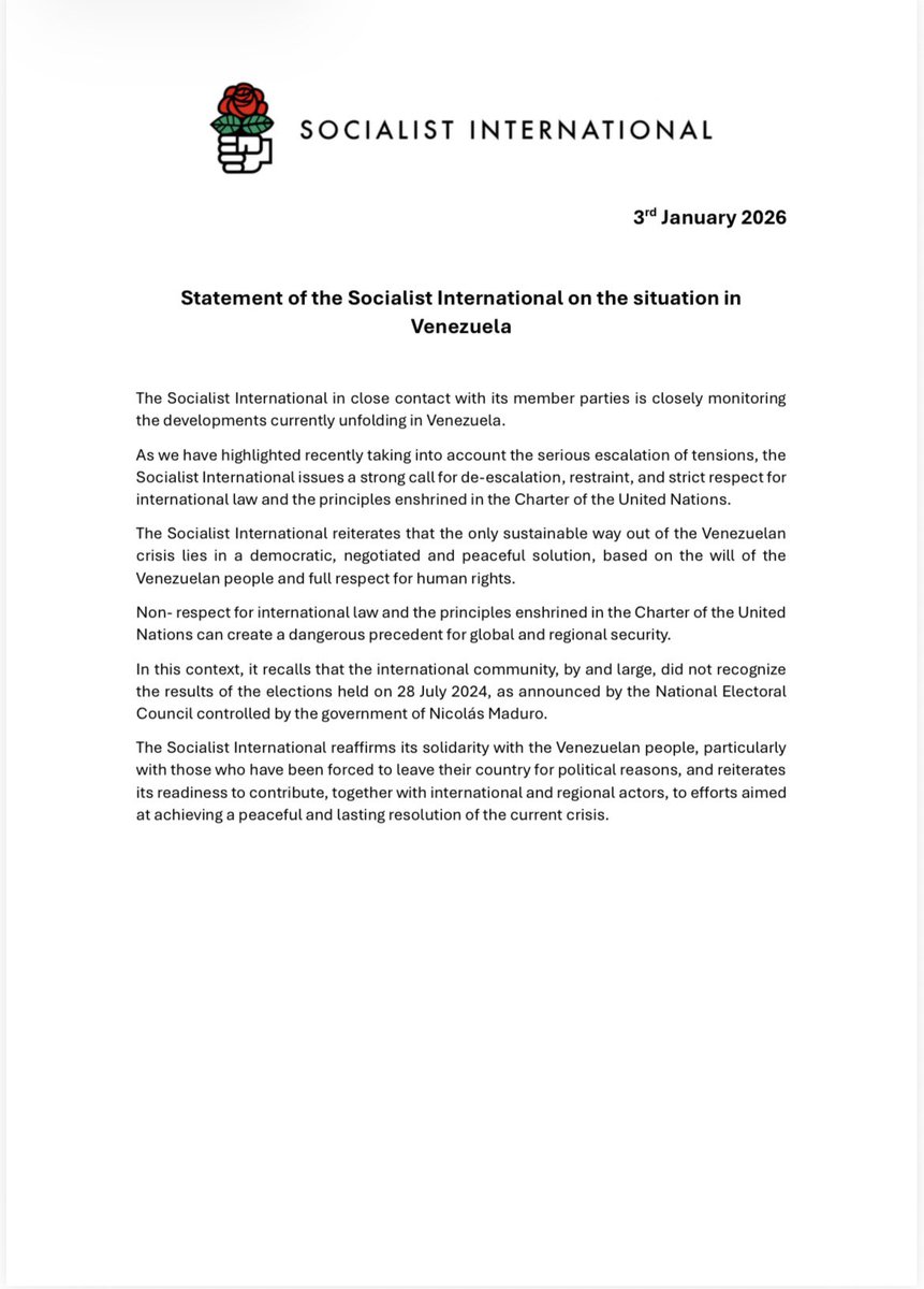 Soc_Intl's tweet photo. 🇪🇸Declaración de la Internacional Socialista sobre la Situación en
Venezuela

🇬🇧Statement of the Socialist International on the situation in
Venezuela

🇫🇷Déclaration de l'Internationale Socialiste sur la situation au
Venezuela https://t.co/4sscA7jt6R