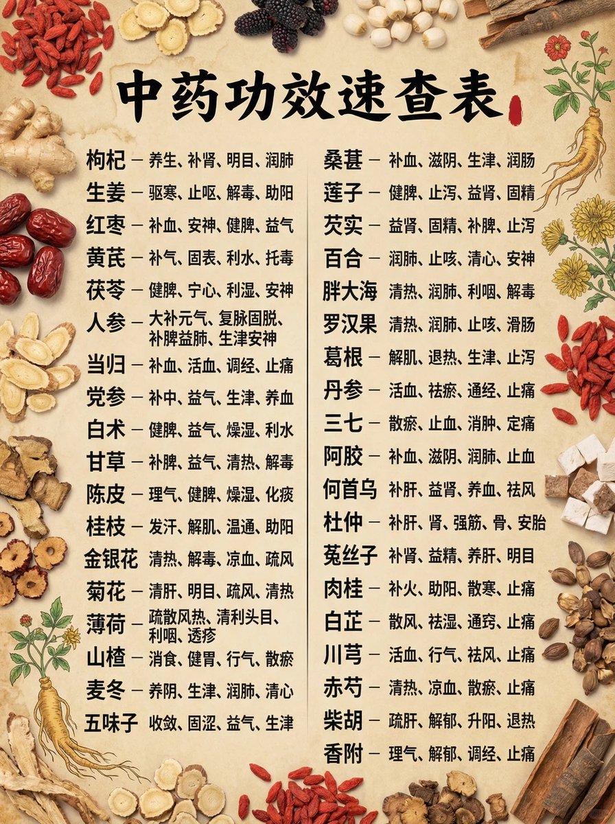 中药小白必存！37味常见中药一图速查