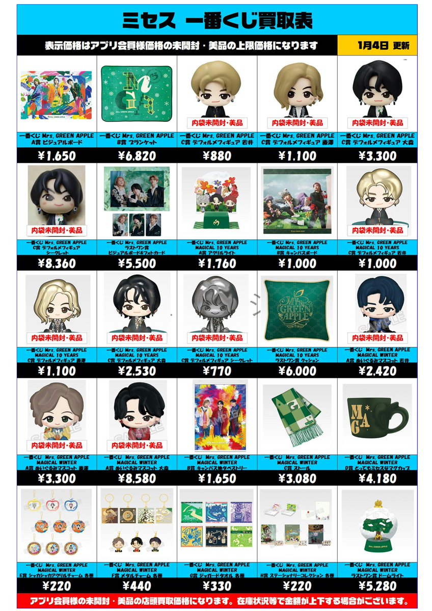 Mrs. GREEN APPLE 一番くじ 超高額買取も実施中です！ 1/4～ ミセス