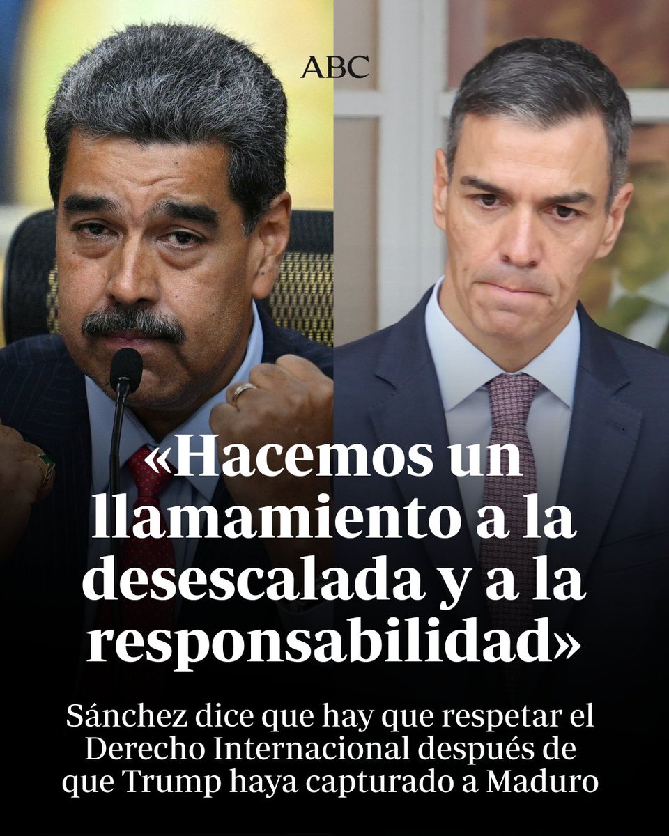 abc_es's tweet photo. @alandete 🇪🇸🇻🇪🇺🇸 Sánchez hace un llamamiento a la desescalada y a la responsabilidad: «Hay que respetar el Derecho Internacional» 

#Directo 🔗 https://t.co/8htRBQWhny https://t.co/eNJdJgTXw1