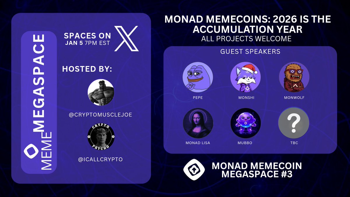 Week 3 of Monday's @Monad's Memecoin Megaspace. 
Five confirmed projects - All active projects welcome 💪🏻

Come  hang with us 👀💯