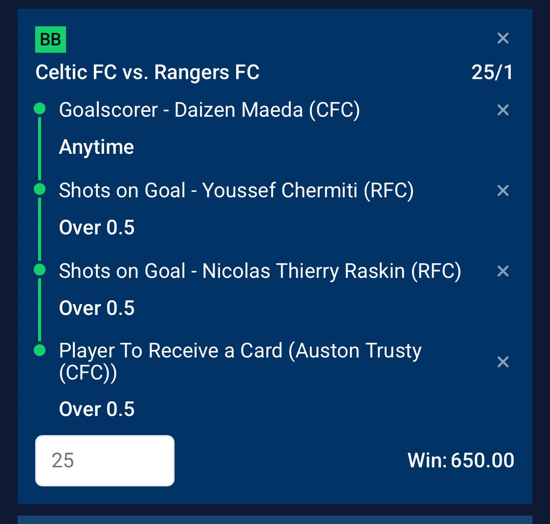 The new <a href="/McBookie/">McBookie</a> website are now doing more in depth bet builders too. The guys will give one lucky person £650 in cash if this #McBetBuilder lands. Maeda to score anytime,Chermiti &amp; Raskin to have at least 1 shot on target and Trusty to get carded. Pays 25/1. Just share/retweet