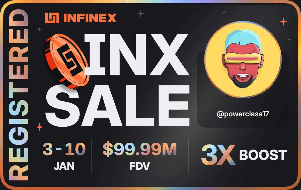 powerclass17's tweet photo. I'm registered for the @infinex sale - $99.99M FDV, 3-10 Jan, 2026 https://t.co/AkKLRXFPFe