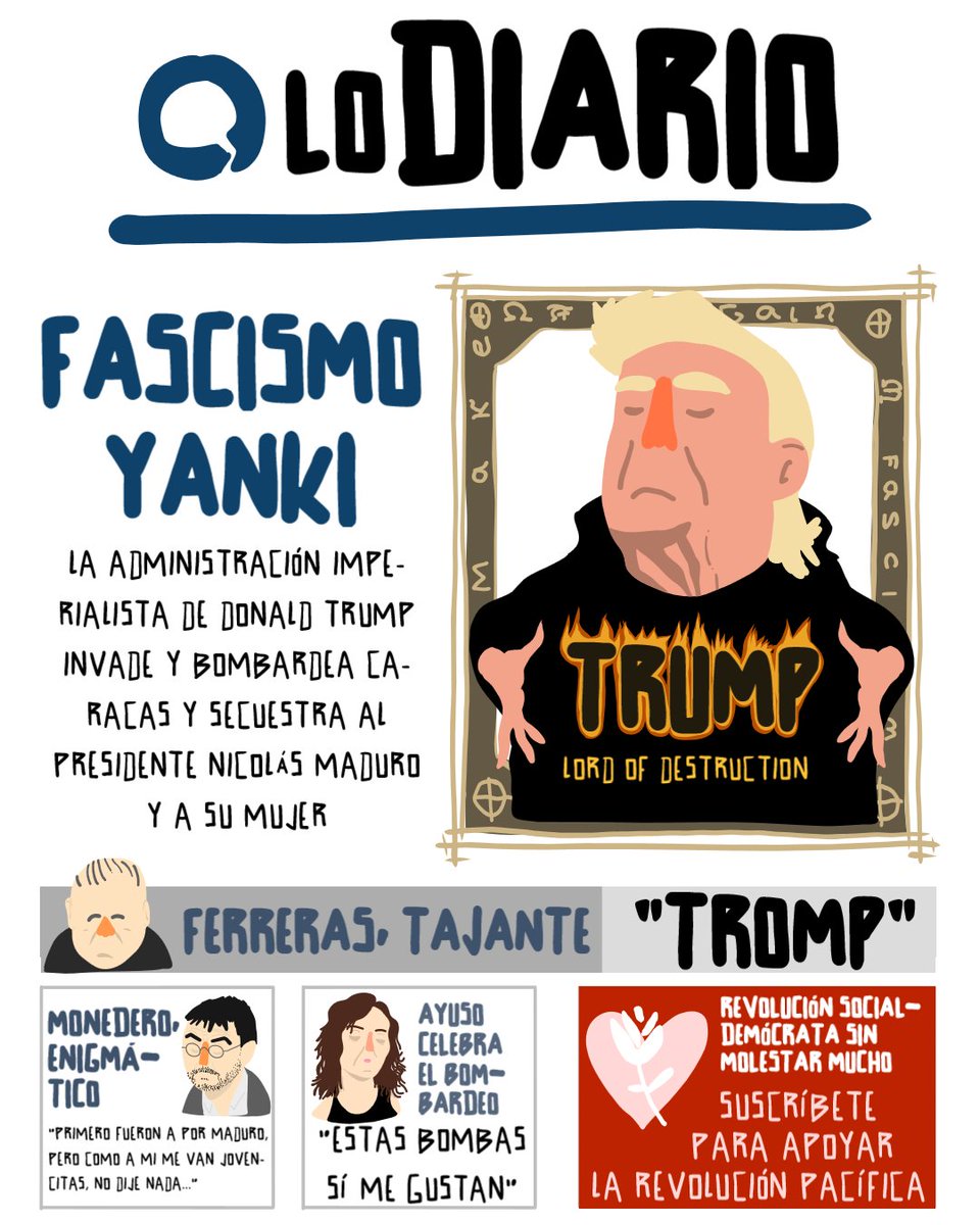 Garabatxs's tweet image. 📰🗞️

La actualidad no para y con ella llegan las primeras portadas de 2026. Estados Unidos bombardea Caracas y Donald Trump asegura haber detenido a Nicolás Maduro y a su mujer.