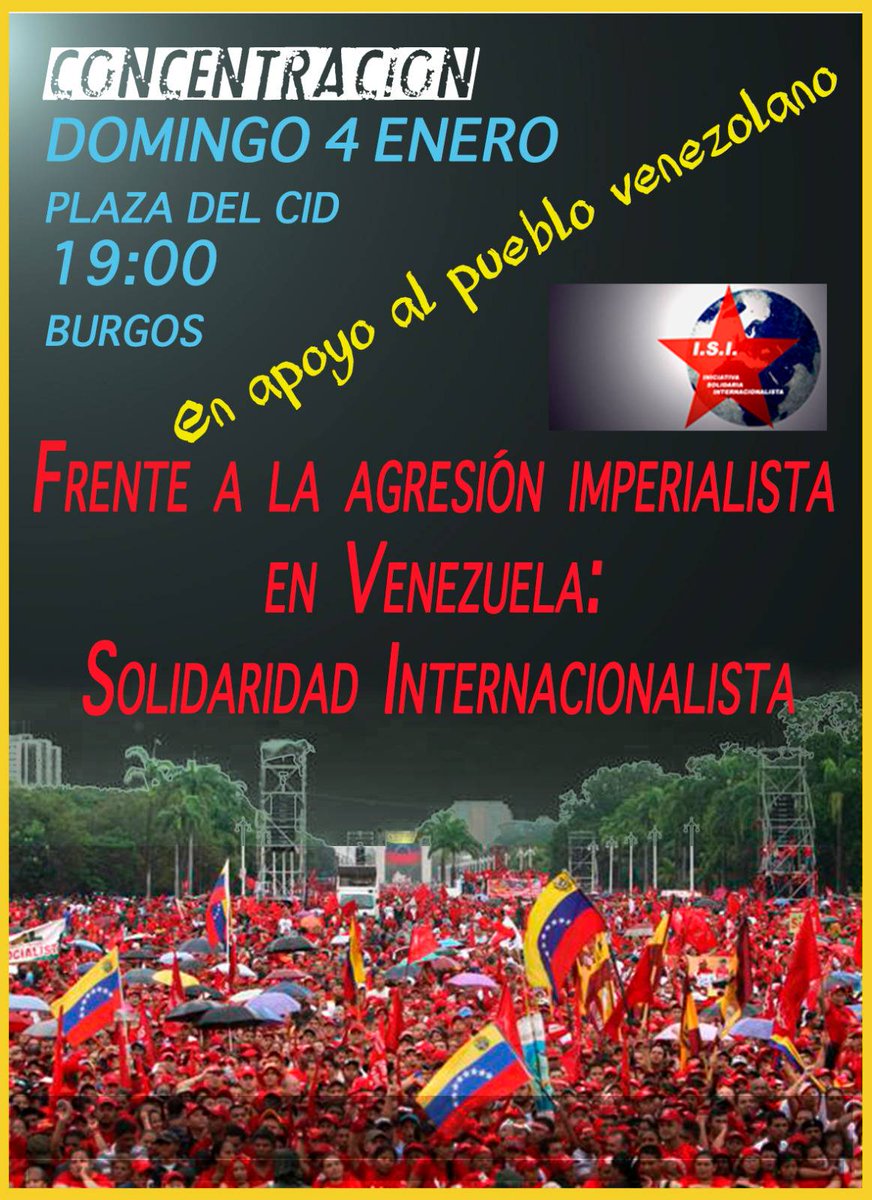 🚨Estados Unidos ha bombardeado Venezuela y secuestrado a Maduro🚨

EEUU quiere imponer una nueva guerra colonial para quebrar la independencia política de Venezuela y apoderarse de sus recursos.

Solidaridad con el pueblo venezolano‼️
#Burgos : mañana todes a la calle 👇🏼