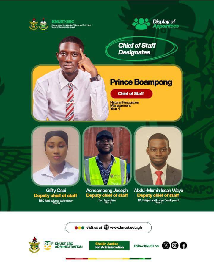 Some concerned members of the KNUST SRC Parliament have issued a disclaimer, urging students to disregard any publicity on SRC appointees that has not received parliamentary vetting and approval. Institutional processes must be respected.

#WatsuptekReport