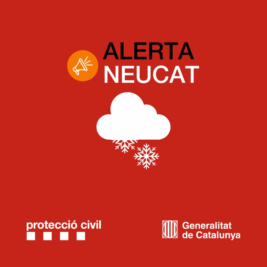 emergenciescat's tweet image. Posem en alerta el pla #NEUCAT ❄️ 
El @meteocat informa que pot nevar a cota 0 m de diumenge al vespre fins dilluns nit, però els gruixos no seran destacables. Més probabilitat a la Catalunya Central i Prelitoral.

#AlertaCat #ProteccióCivil