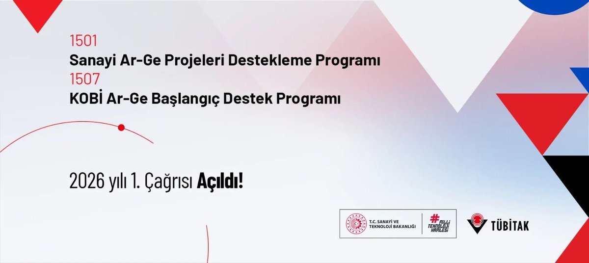 🚀TÜBİTAK TEYDEB tarafından yürütülen 1501-Sanayi Ar-Ge Destek Programı ve 1507-KOBİ Ar-Ge Başlangıç Destek Programı kapsamında 2026 yılı 1. çağrıları 1 Ocak 2026 itibarıyla başvuruya açıldı.

👉 Detaylar ve başvuru:
🔗 tubitak.gov.tr/tr/duyuru/1501…

#TÜBİTAK #TEYDEB #HKÜOSBTeknokent
