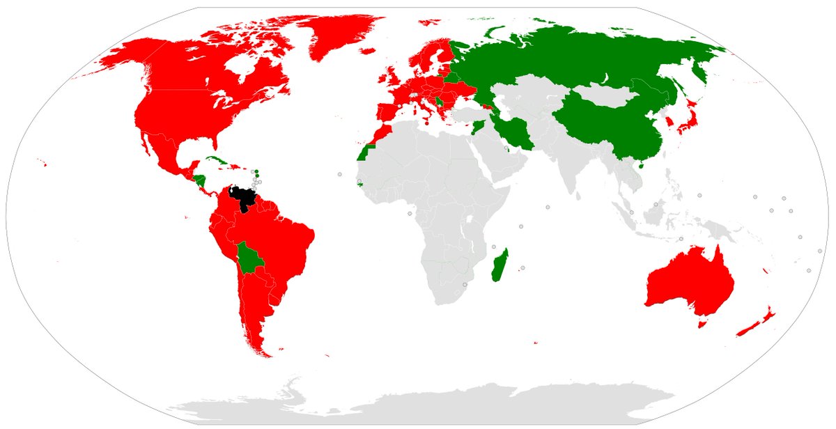 Für die rot eingefärbten Nationen ist Maduro übrigens NICHT der venezolanische Präsident, sondern illegitim. Diese Nationen erkennen Edmundo González als legitimen Präsidenten an. 

De jure wurde für diese Nationen, inklusive Deutschland, hier also ein Krimineller verhaftet und