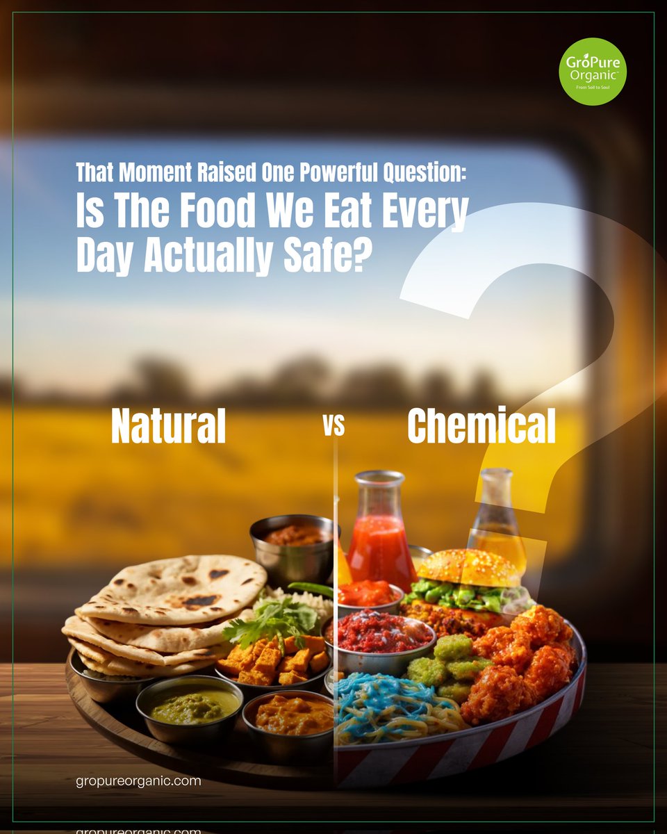 GropureOrganic's tweet image. A simple train journey raised a powerful question:
Is the food we eat every day actually safe?

That question became our mission — to bring pure, chemical-free food to every home. 🌱
#GroPureOrganic #EatPure #FoodSafety