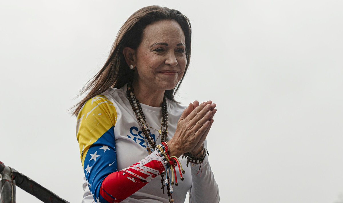 Currentreport1's tweet photo. JUST IN:

Venezuela's opposition leader, María Corina Machado, said they are ready to take over the government and that once freedom is secured, she will move Venezuela's embassy in Israel to Jerusalem. https://t.co/r1fNvvClG7